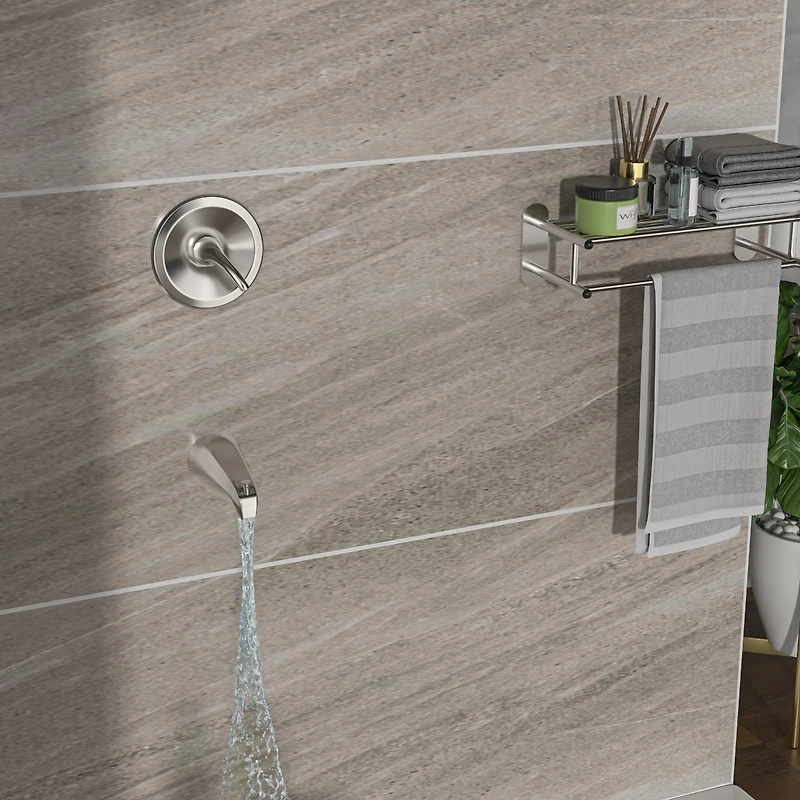 10" Rain Shower Head Systems With Waterfall Tub Spout, Brushed Nickel, Wall Mounted Shower