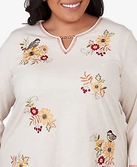 Alfred Dunner Plus Size Classic Sunflowers And Birds Top