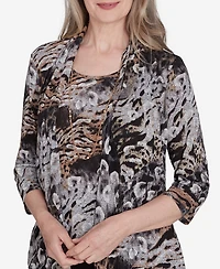 Alfred Dunner Classic Animal Melange Two in One Top