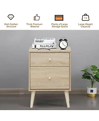 Inolait 2-Drawer Nightstand Beside End Side Table with Rubber Legs