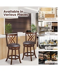 360° Swivel Counter Height Chairs with Pu Leather Cushioned Seat and Footrests