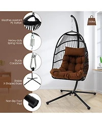 Inolait Patio Hanging Egg Chair with Stand Waterproof Cover and Folding Basket