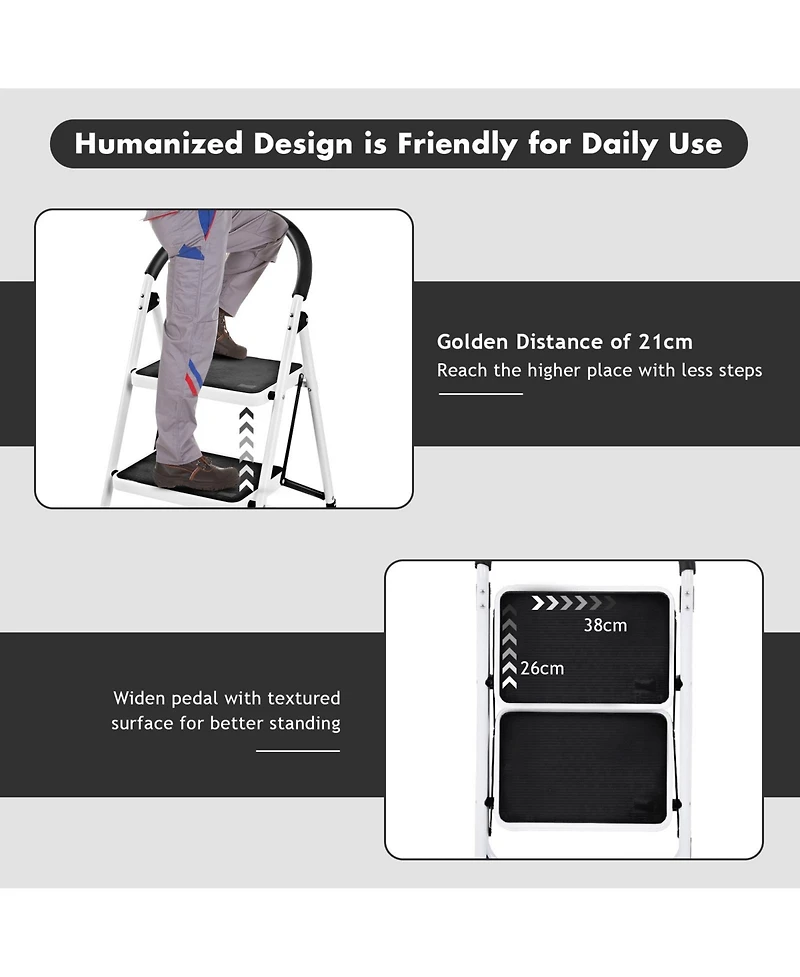 Sugift Heavy Duty Industrial Lightweight Folding Stool 3 Step Ladder