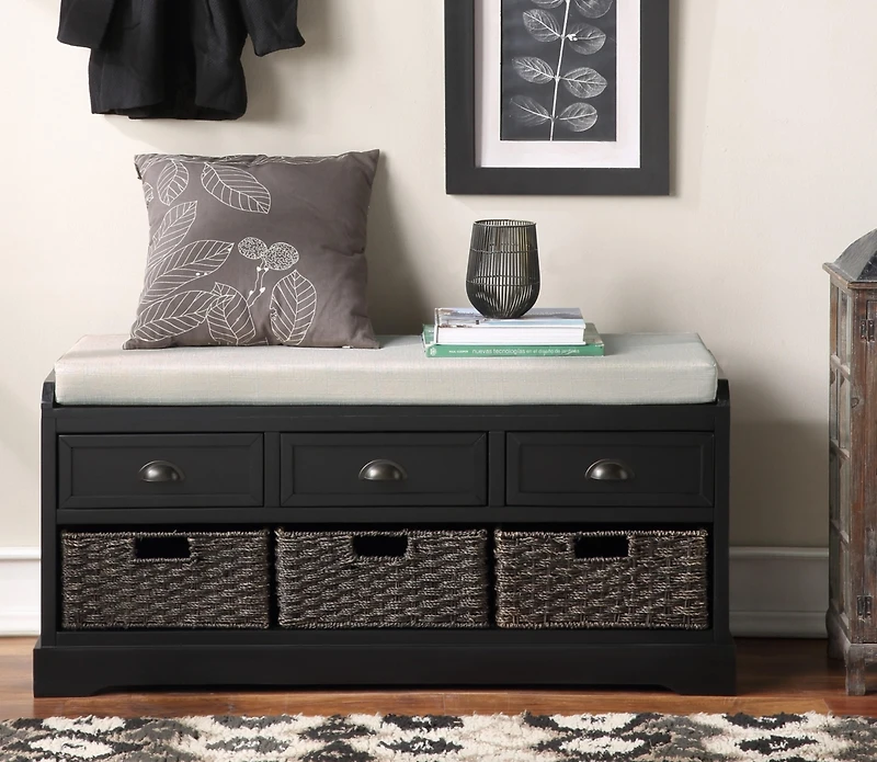 Streamdale Homes Collection Wood Storage Bench with 3 Drawers and Baskets