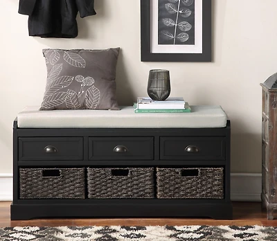 Streamdale Homes Collection Wood Storage Bench with 3 Drawers and Baskets