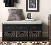 Streamdale Homes Collection Wood Storage Bench with 3 Drawers and Baskets