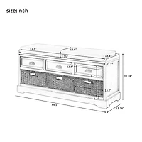 Streamdale Homes Collection Wood Storage Bench with 3 Drawers and Baskets