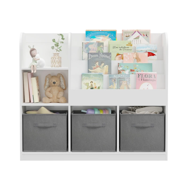 Kids Multifunctional Bookcase with Drawers (White/Gray)