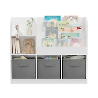 Kids Multifunctional Bookcase with Drawers (White/Gray)