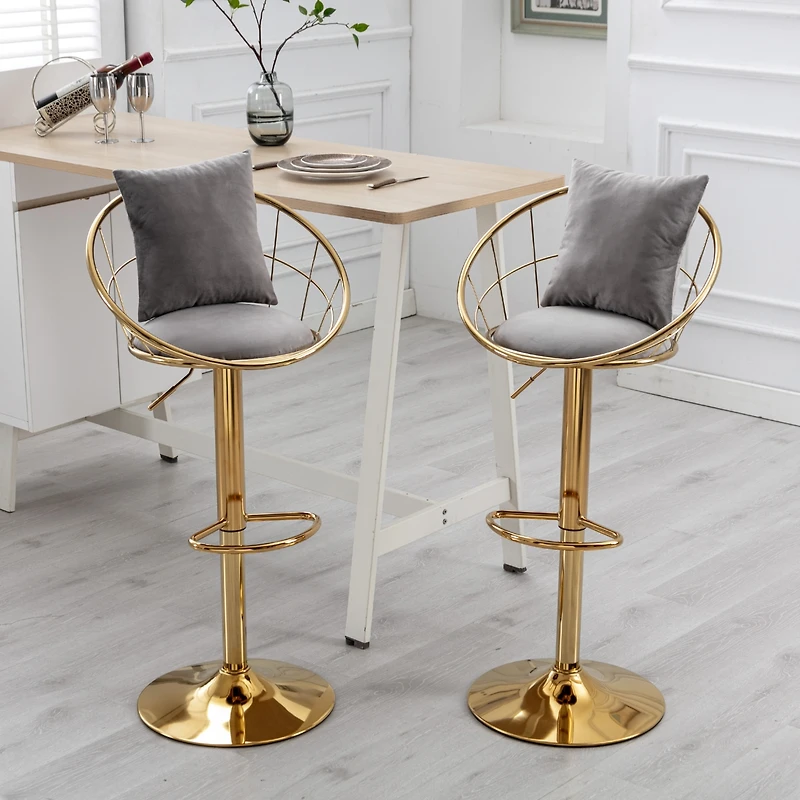 Streamdale Velvet Bar Chair, Pure Gold Plated, Unique Design, 360 Degree Height