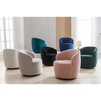 Simplie Fun Velvet Fabric Swivel Accent Armchair Barrel Chair With Powder Coating Metal Ring