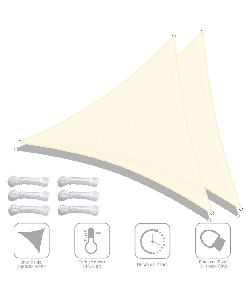 2 Pack 20 Ft 97% Uv Block Triangle Sun Shade Sail Canopy Cover Net Outdoor Patio