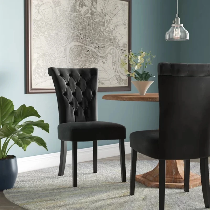 Simplie Fun Elegant Tufted Flared Black Velvet Dining Chairs (Set of 2)