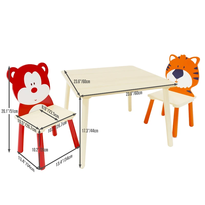 Streamdale Furniture Kids Wooden Table & Chair Set (Bear Tiger)