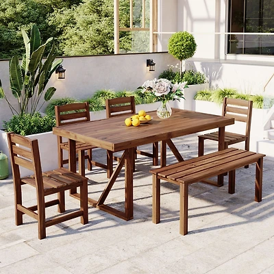 Streamdale Acacia Wood Dining Set Table, Bench, 4 Chairs