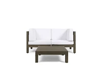 Simplie Fun Outdoor Loveseat Set with Coffee Table in Acacia Wood with Plush Cushions