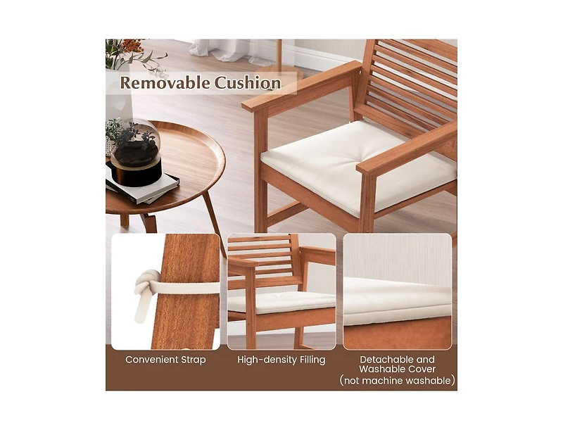 Slickblue Set of 2 Patio Solid Wood Dining Chairs with Cushions and Slatted Seat