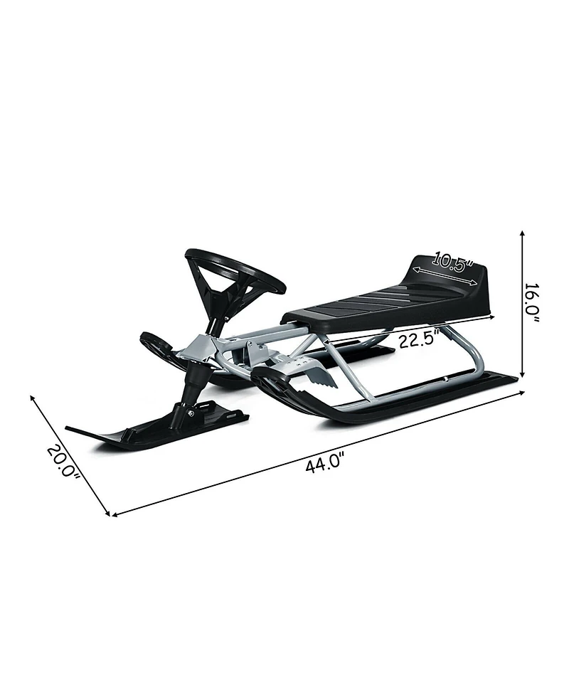 Slickblue Kids Snow Sled with Steering Wheel and Double Brakes Pull Rope