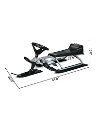 Slickblue Kids Snow Sled with Steering Wheel and Double Brakes Pull Rope