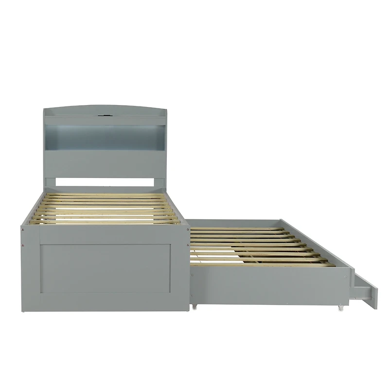 Streamdale Twin Xl Bed w/ Led Headboard, Storage, Trundle, Drawers