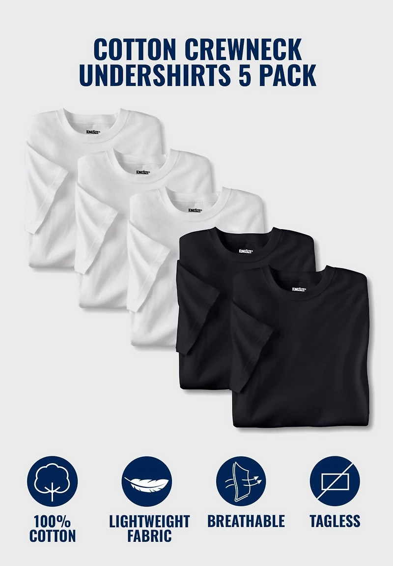 KingSize Big & Tall 5-Pack Cotton Crewneck Undershirts