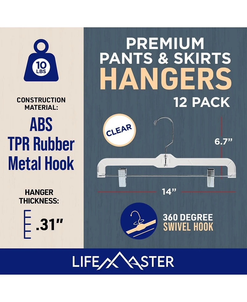 Lifemaster Clear Plastic Hangers - 20 Pieces 14 Inches Anti-Slip Space-Saving, Closet Organization Solution