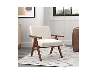 Slickblue Modern Accent Chair Linen Fabric Armchair with Solid Acacia Wood Frame