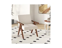 Slickblue Modern Accent Chair Linen Fabric Armchair with Solid Acacia Wood Frame