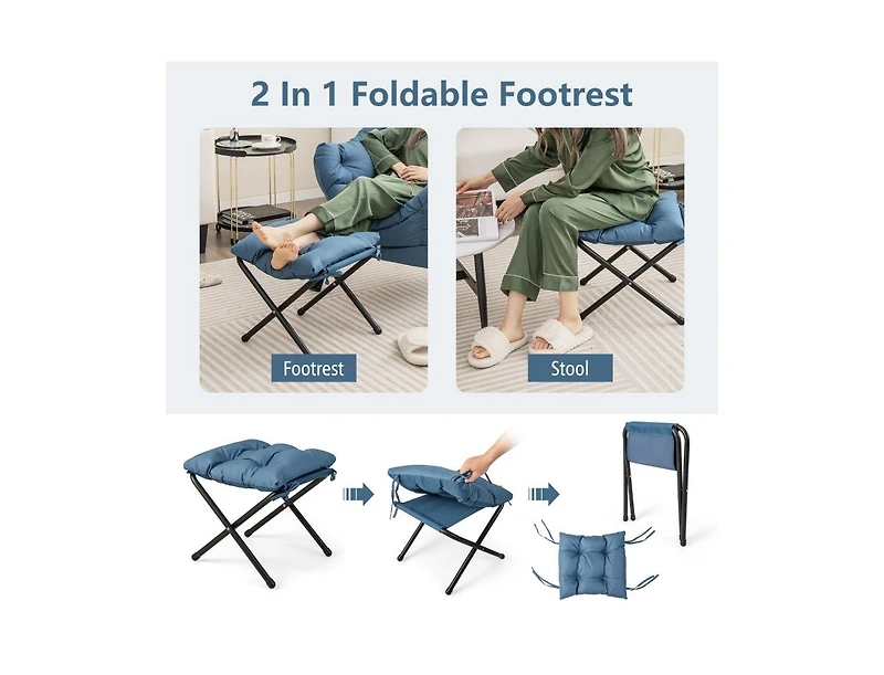 Modern Accent Chair with Folding Footrest and Side Pocket for Living Room