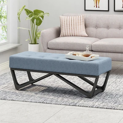 Streamdale Modern Tufted Upholstered Bench with Black Geometric Legs