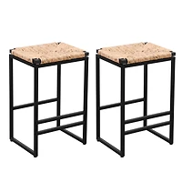 Streamdale Furniture 2 Water Hyacinth Woven Bar Stools With Footrest