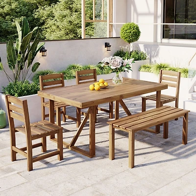 Streamdale Acacia Wood Dining Set Table, Bench, 4 Chairs