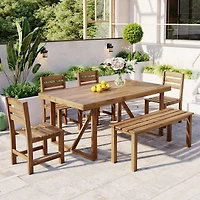 Streamdale Acacia Wood Dining Set Table, Bench, 4 Chairs