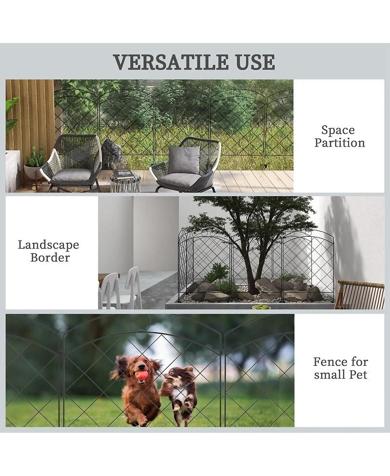 Decorative Black Wire Grid Garden Fence Panels with Arches and Rings