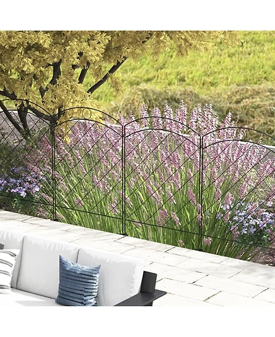 Decorative Black Wire Grid Garden Fence Panels with Arches and Rings