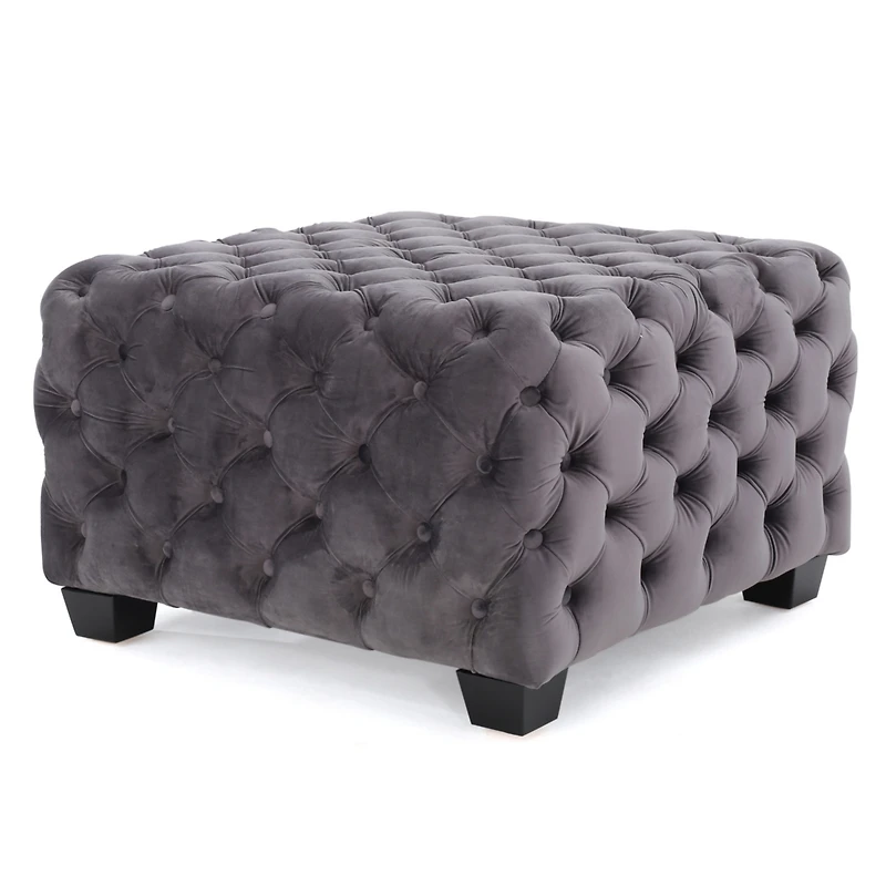 Modern Velvet Glam Ottoman with Diamond Stitching