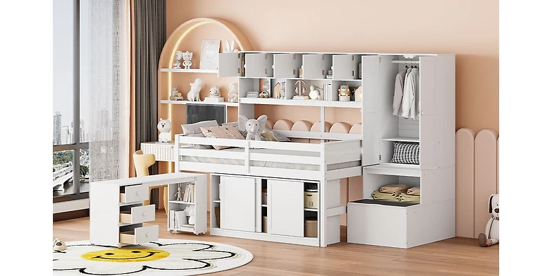Streamdale Wooden Loft Bed with Storage and Desk
