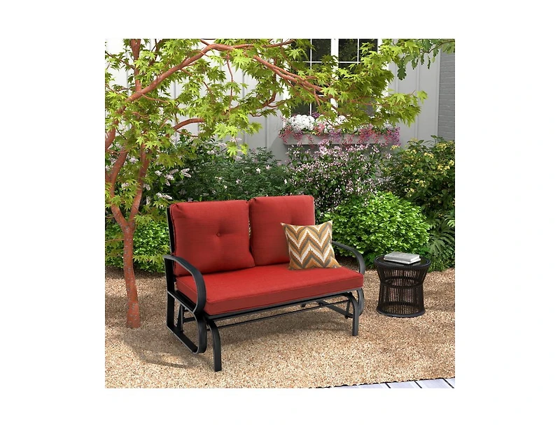 Slickblue Patio 2-Person Glider Bench Rocking Loveseat with Cushioned Armrest