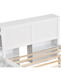Twin Kids Wooden Platform Bed with Trundle Storage Headboard-Twin Size