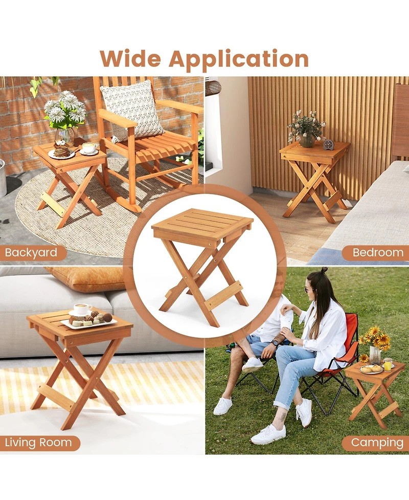 Slickblue 14 Inch Compact Folding Side Table with Slatted Tabletop