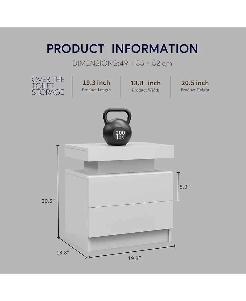 Streamdale Adjustable Led Nightstand with Shelf and Drawers