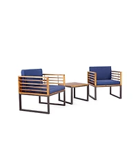 Slickblue 3 Pieces Patio Acacia Wood Conversation Set with Cushioned Armchairs-Navy