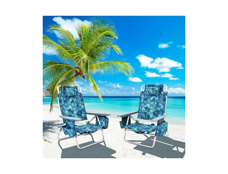 Slickblue 4-Pack 5-Position Outdoor Folding Backpack Beach Reclining Chair with Pillow