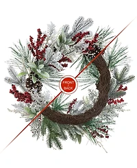Glitzhome 24 D Christmas Flocked Pinecone Berry Wreath