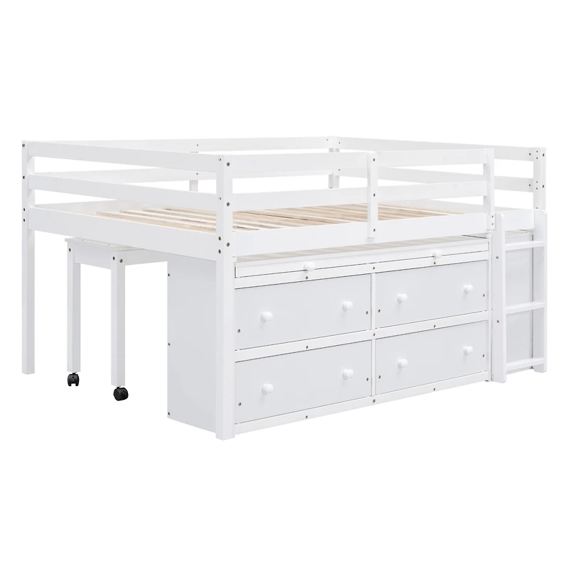 Streamdale White Loft Bed with Desk and Drawers