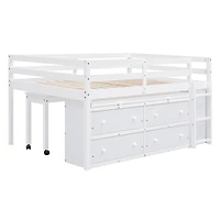 Streamdale White Loft Bed with Desk and Drawers