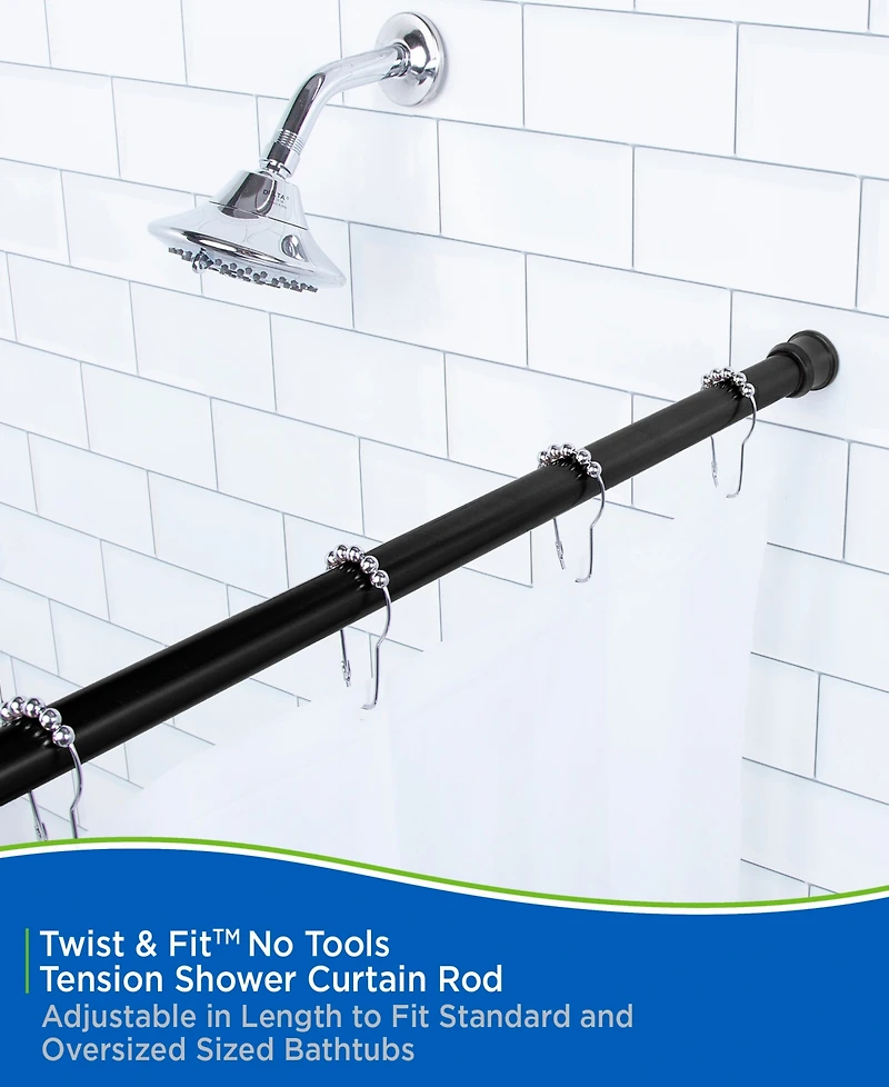 Kenney Twist Fit No Tools Shower Curtain Rod, 42-72"