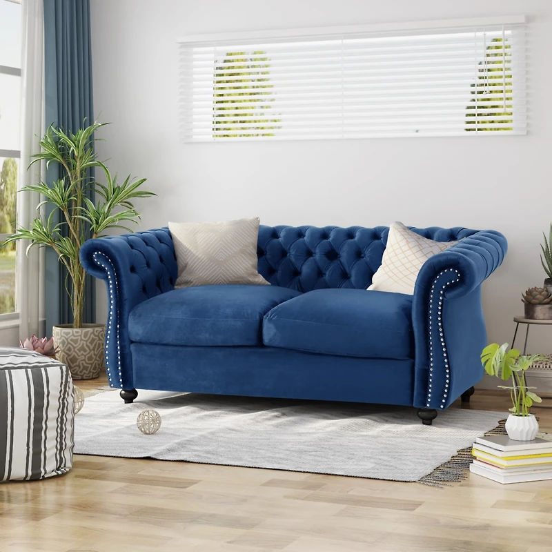 Streamdale Furniture Chesterfield Loveseat Button Tufted, Nailhead Trim, Rolled Arms