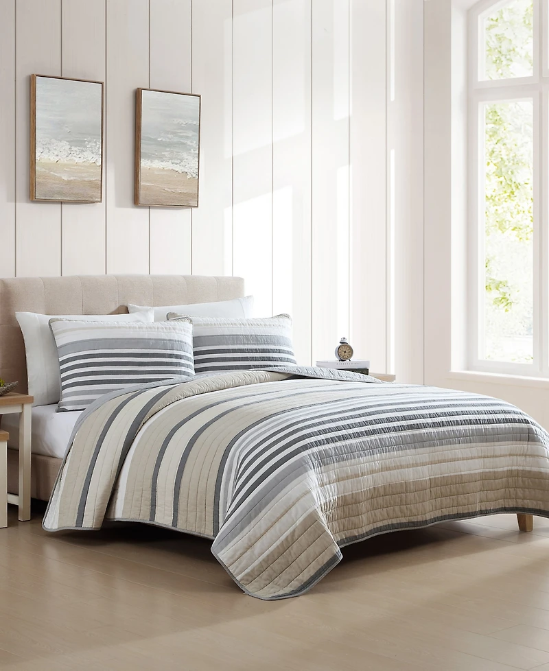 Nautica Dover Stripe Reversible 3 Piece Quilt Set, Full/Queen