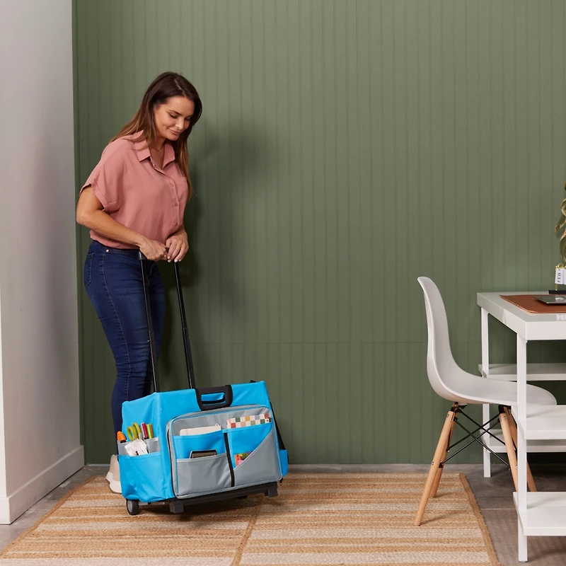 ECR4Kids Universal Rolling Cart with Canvas Organizer Bag, Blue/Grey, 1